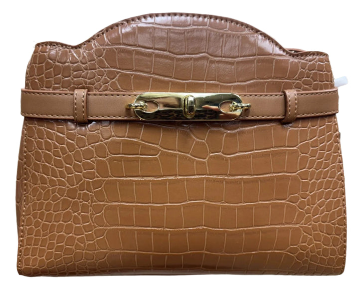 M K Ladies Tan Colour Crocodile Print Classic Handbag With Detachable Straps