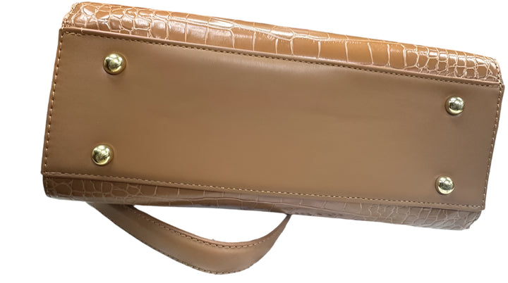 M K Ladies Tan Colour Crocodile Print Classic Handbag With Detachable Straps