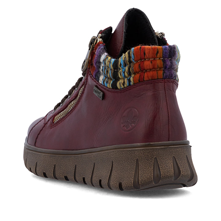 Rieker Tex Antistress N1305 Ladies Water Resistant Red Leather Extra Wide fit Lace Up Zip Fastening Boots