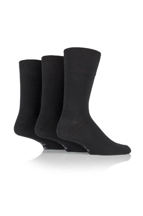Sockshop Gentle Grip Mens 3 Pack Black Diabetic Socks Non Binding, Honeycomb Top With Smooth Seams