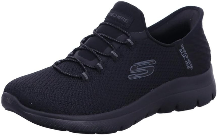 SKECHERS Slip Ins Summits Diamond Dream Ladies All Black Hands Free Slip On Trainers