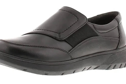 Dr Keller Chloe Wide E Fit Ladies Leather Duty/Nurse Slip On Shoes With Elasticated Gusset Black