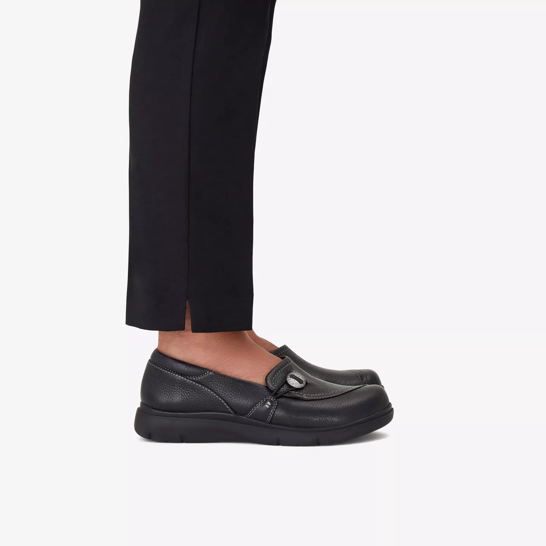 Clarks Artisan Certina Ease Ladies Wide E Fitting Black Grained Leather Slip On Walking Shoes