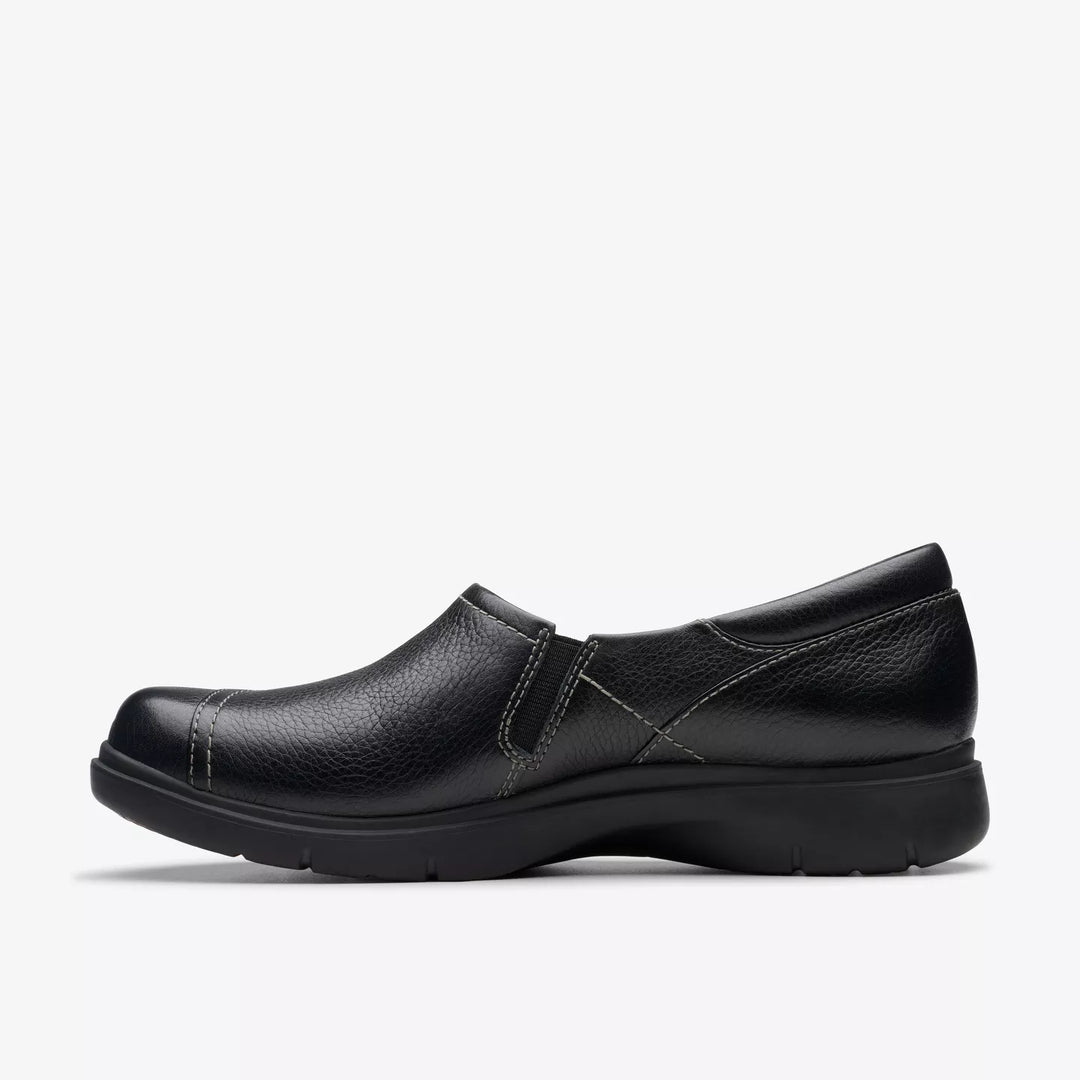 Clarks Artisan Certina Ease Ladies Wide E Fitting Black Grained Leather Slip On Walking Shoes