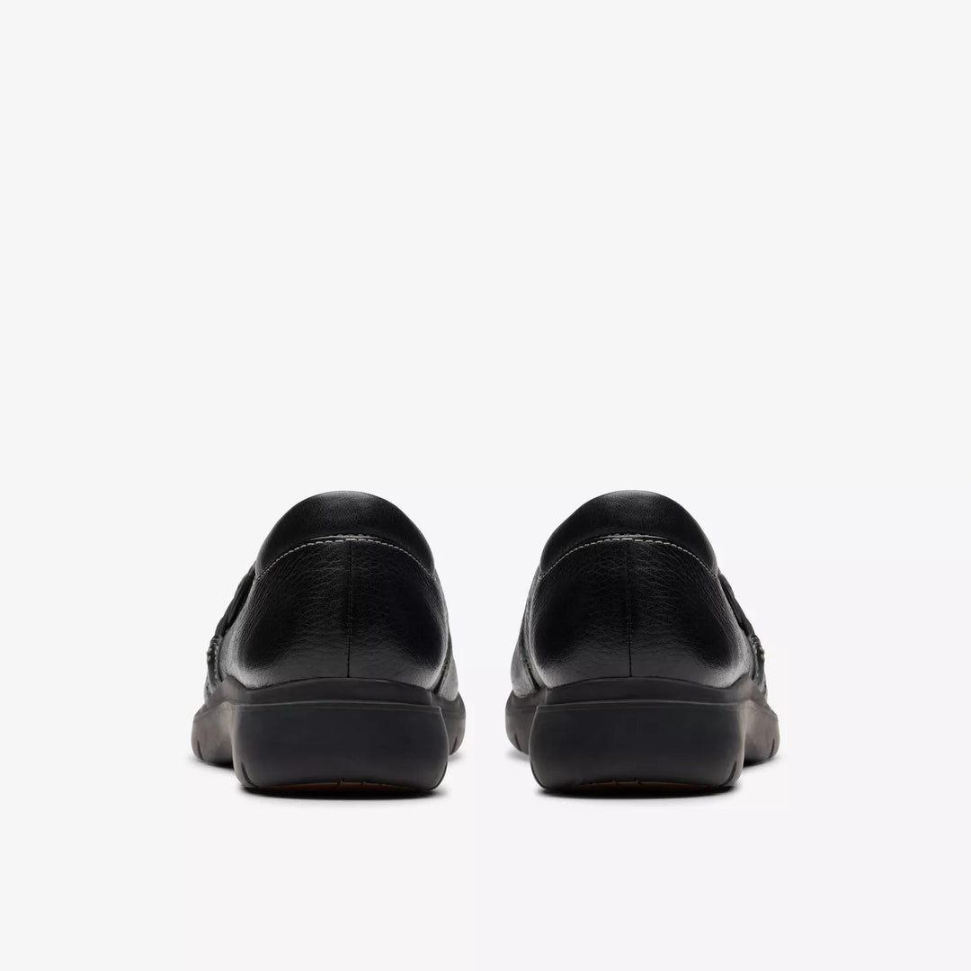 Clarks Artisan Certina Ease Ladies Wide E Fitting Black Grained Leather Slip On Walking Shoes