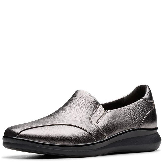 Clarks Artisan Lynell Edge Ladies Standard D Fitting Pewter Metallic Leather Comfort Walking Shoes