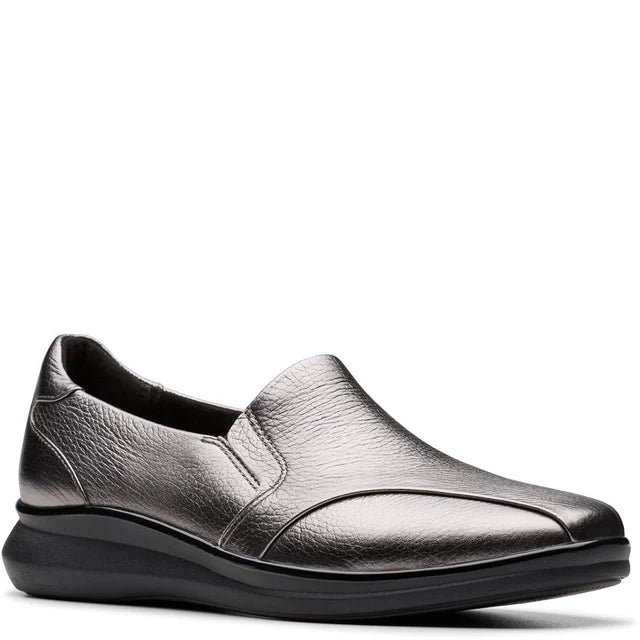 Clarks Artisan Lynell Edge Ladies Standard D Fitting Pewter Metallic Leather Comfort Walking Shoes