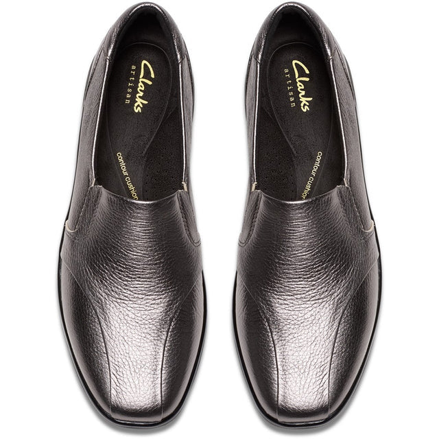 Clarks Artisan Lynell Edge Ladies Standard D Fitting Pewter Metallic Leather Comfort Walking Shoes
