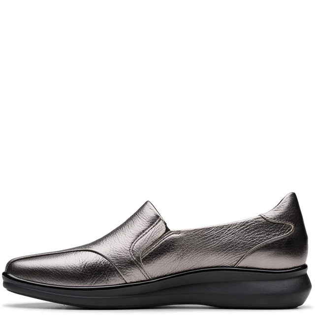 Clarks Artisan Lynell Edge Ladies Standard D Fitting Pewter Metallic Leather Comfort Walking Shoes
