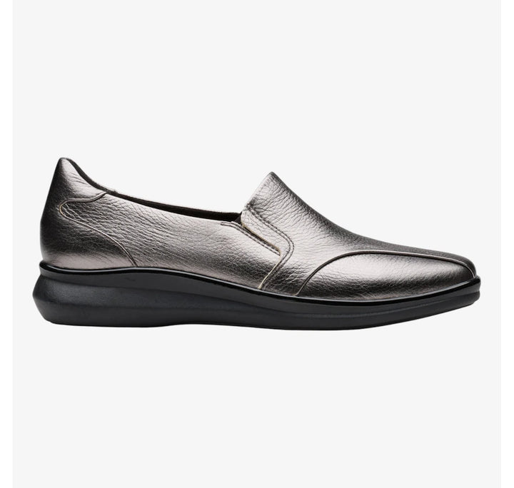 Clarks Artisan Lynell Edge Ladies Standard D Fitting Pewter Metallic Leather Comfort Walking Shoes
