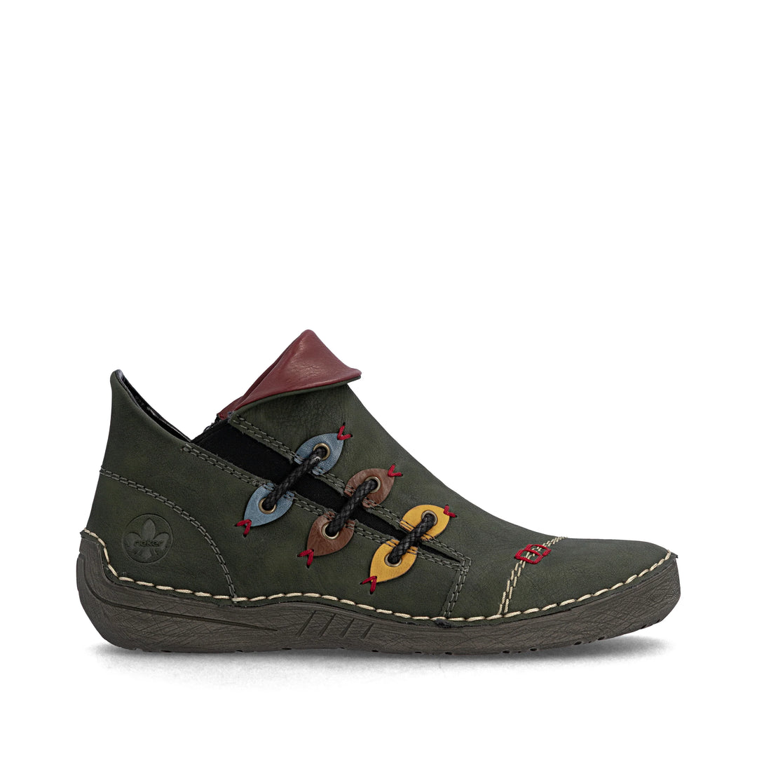 Rieker Ladies 72581  Olive Green Wide fit Zip up Walking Casual Boots with Warm Lining