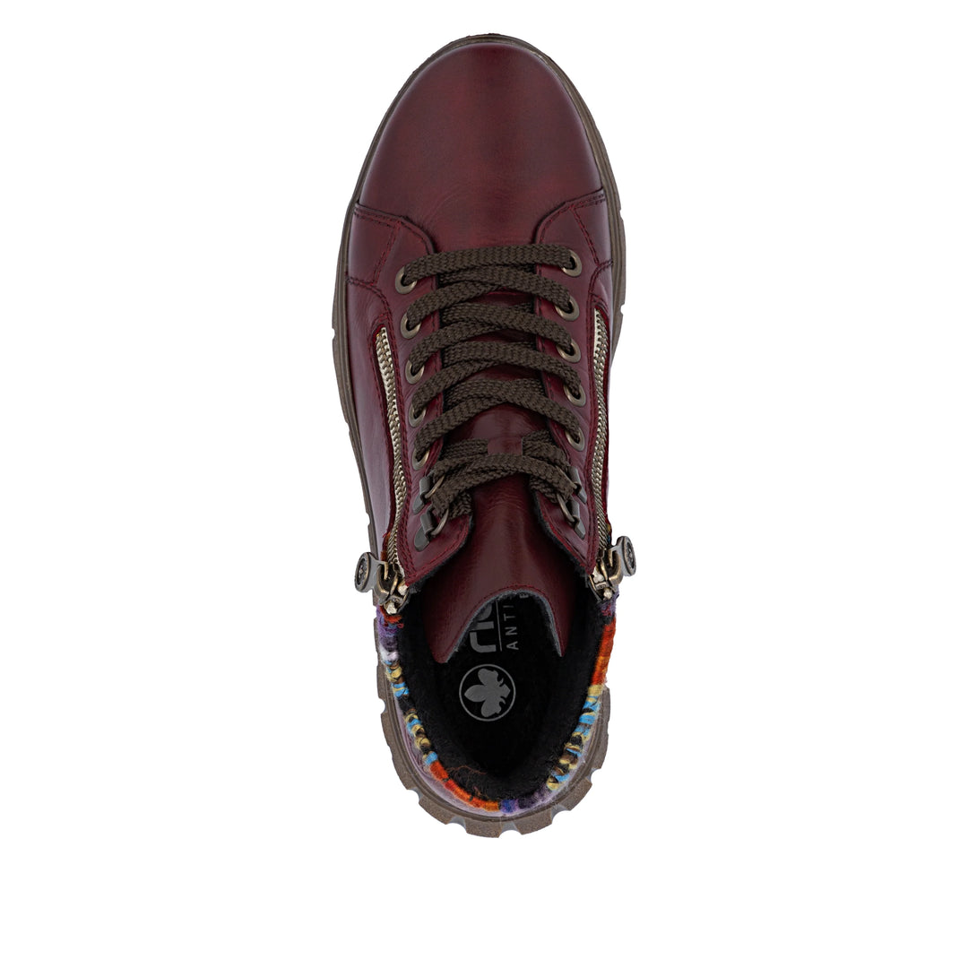 Rieker Tex Antistress N1305 Ladies Water Resistant Red Leather Extra Wide fit Lace Up Zip Fastening Boots