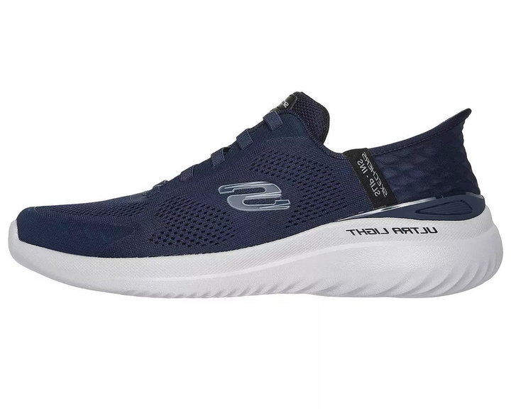Skechers Slip Ins Bounder Emerged 2.0 Bungee Hands Free Vegan Slip On Trainers Navy Blue
