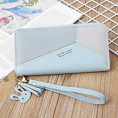 LADIES LARGE CLUTCH PURSE WITH DETACHABLE WRIST STRAP BABY BLUE COMBINATION