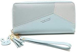 LADIES LARGE CLUTCH PURSE WITH DETACHABLE WRIST STRAP BABY BLUE COMBINATION