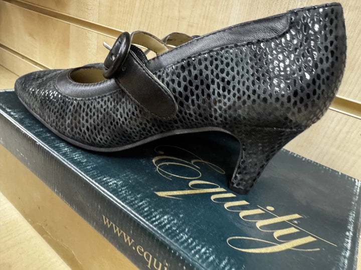 Equity Flame Ladies Wide E Fit Black Snake Leather Court Shoes With Mary Jane Strap Fastening (Copy)