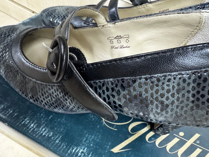 Equity Flame Ladies Wide E Fit Black Snake Leather Court Shoes With Mary Jane Strap Fastening (Copy)