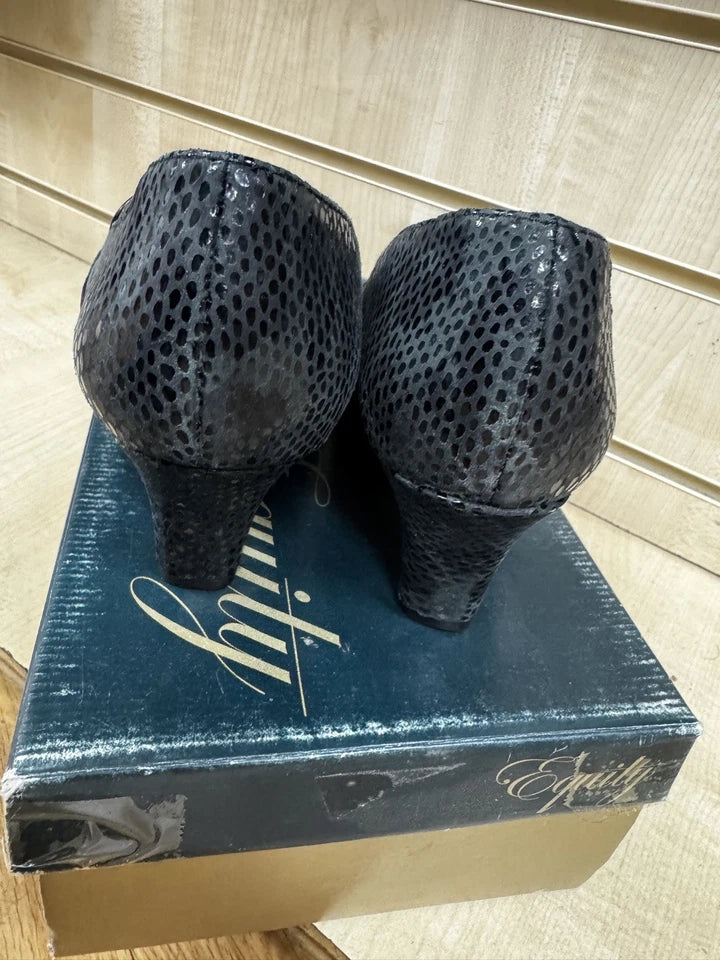 Equity Flame Ladies Wide E Fit Black Snake Leather Court Shoes With Mary Jane Strap Fastening (Copy)