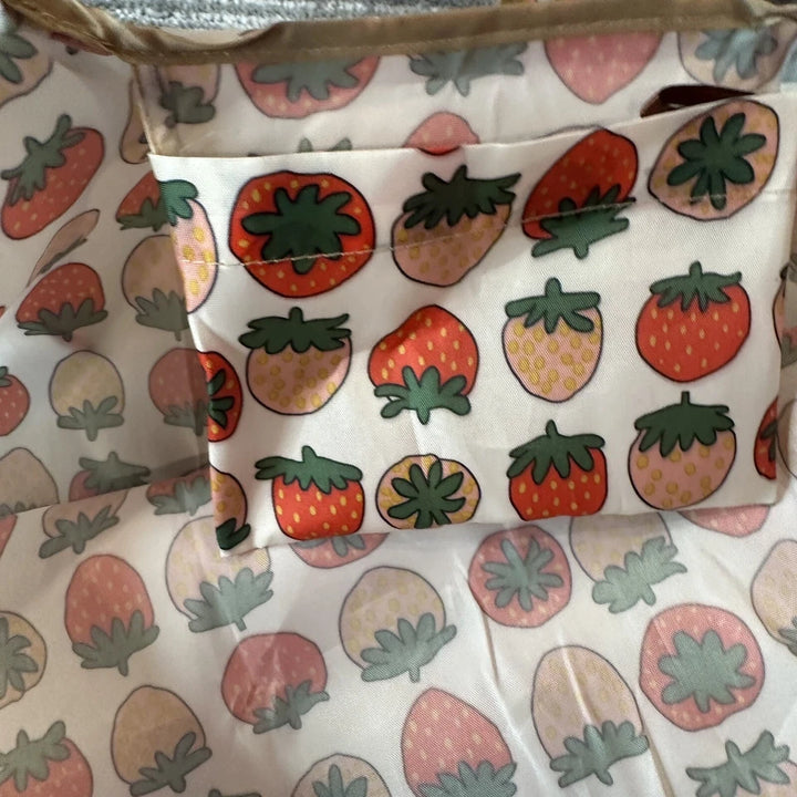 Eco Friendly Foldable Large Shopping Bag With Pouch Strawberry Patterned