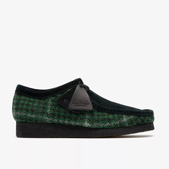 Clarks Originals Limited Edition Mens Green/Black Harris Check Tweed Wallabee Lace Up Crepe Soles Leather Fobs