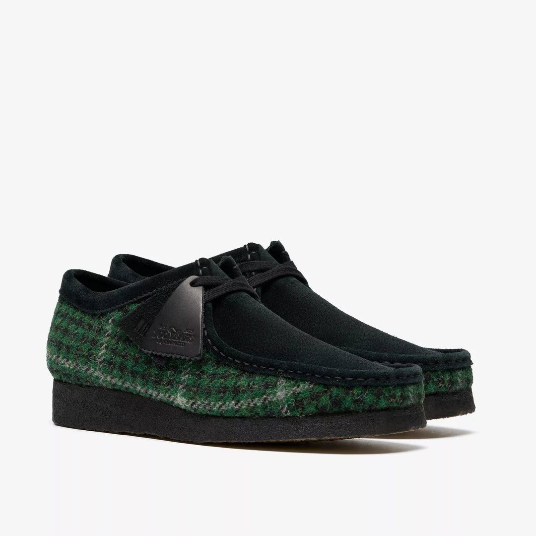 Clarks Originals Limited Edition Mens Green/Black Harris Check Tweed Wallabee Lace Up Crepe Soles Leather Fobs