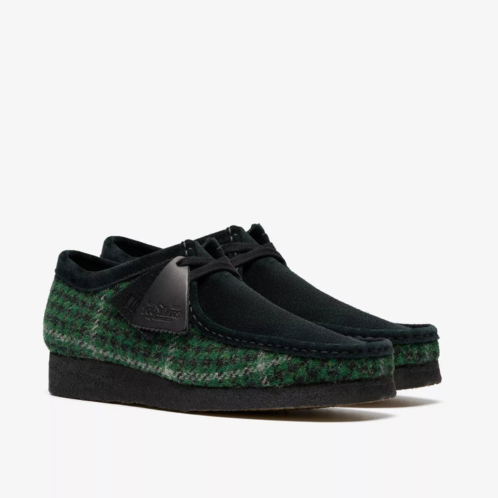 Clarks Originals Limited Edition Mens Green/Black Harris Check Tweed Wallabee Lace Up Crepe Soles Leather Fobs