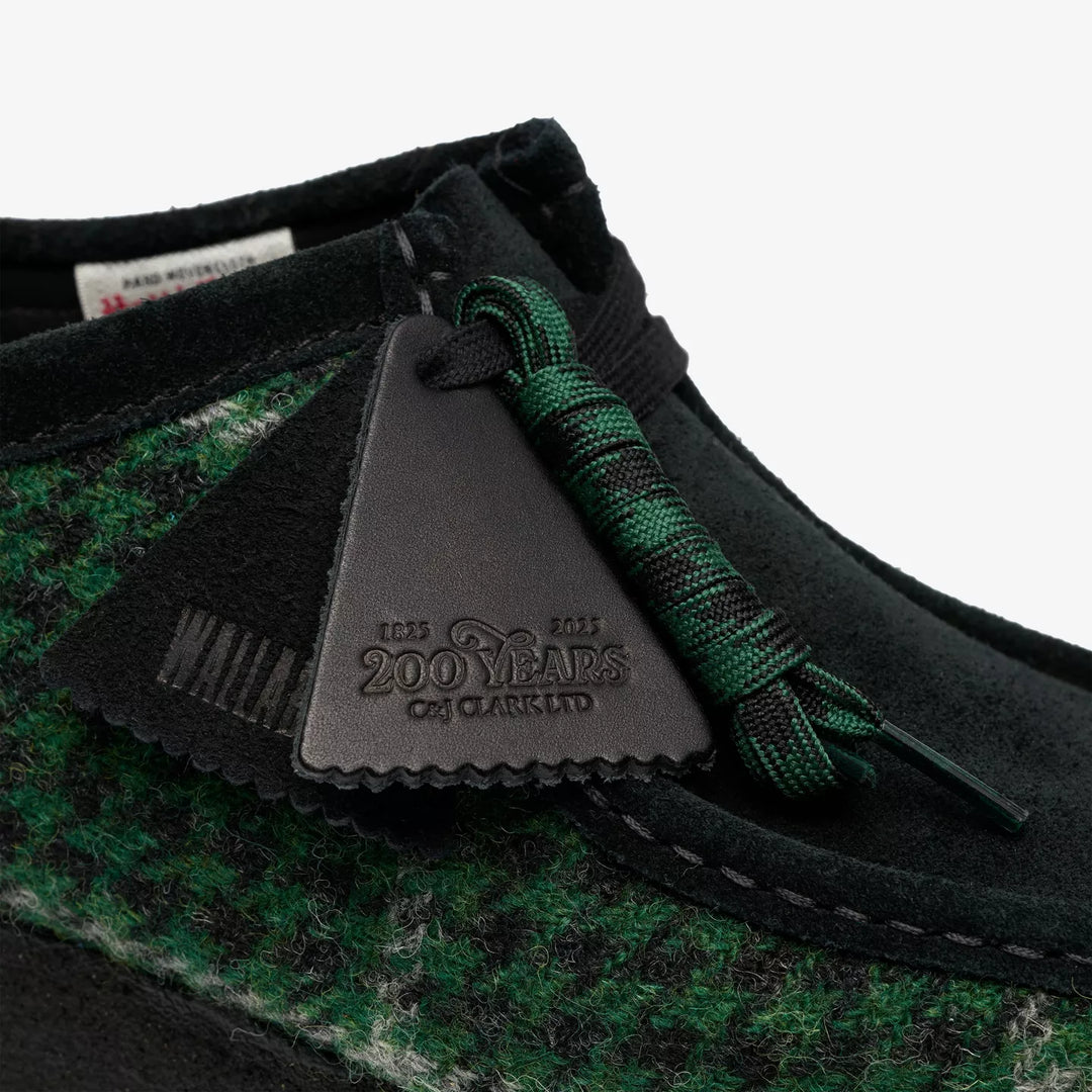 Clarks Originals Limited Edition Mens Green/Black Harris Check Tweed Wallabee Lace Up Crepe Soles Leather Fobs