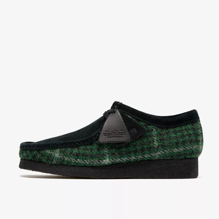 Clarks Originals Limited Edition Mens Green/Black Harris Check Tweed Wallabee Lace Up Crepe Soles Leather Fobs