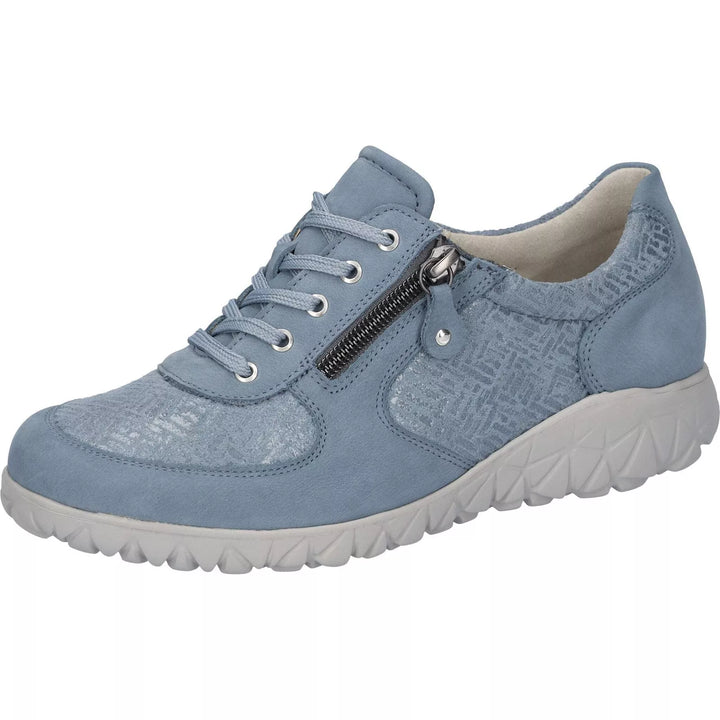 Waldlaufer Havy H89001 Ortholite Wide Nubuck Leather Lace Up Shoes With Zip Blue