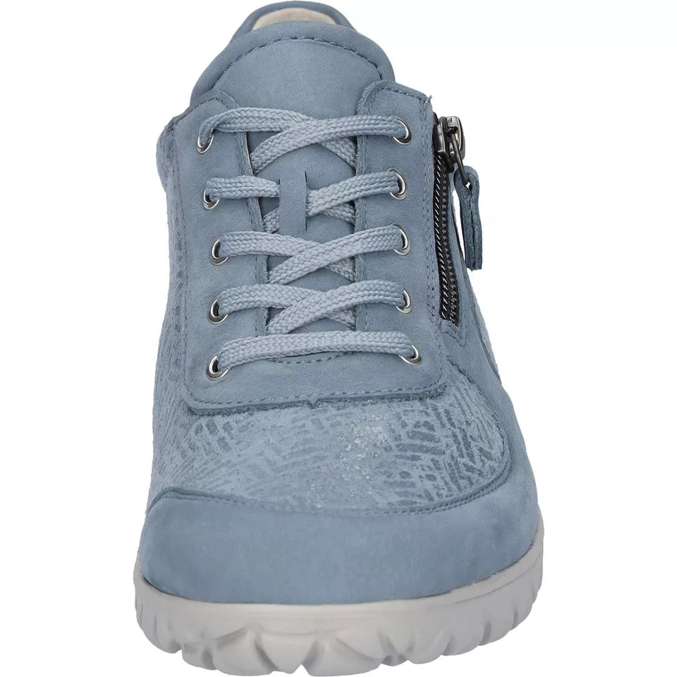 Waldlaufer Havy H89001 Ortholite Wide Nubuck Leather Lace Up Shoes With Zip Blue