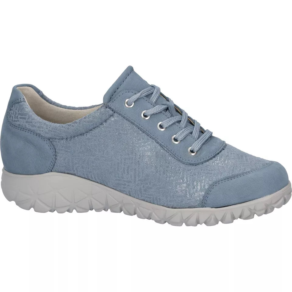 Waldlaufer Havy H89001 Ortholite Wide Nubuck Leather Lace Up Shoes With Zip Blue