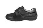Waldlaufer Hesna Womens Black Leather/Lycra Wide H Fitting EE/EEE Dual Fit Touch Fasten Shoes