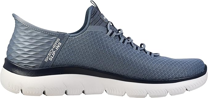 Skechers Slip Ins High Range Mens Bungee Hands Free Vegan Trainers Slate Blue