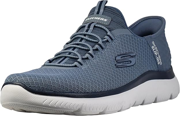 Skechers Slip Ins High Range Mens Bungee Hands Free Vegan Trainers Slate Blue