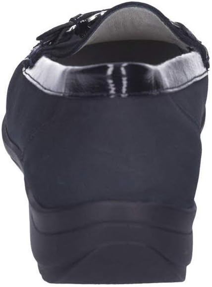 Waldlaufer Hinata 331504 Ladies Wide Fitting  Navy Combination Leather Wedge Loafers With Buckle Trim