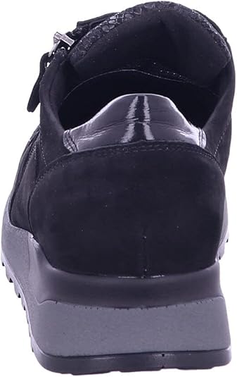 Waldlaufer Hiroko Wide Fit Trainers Black Nubuck With Snake Print Stretch Panel Lace Up & Adjustable Fastening