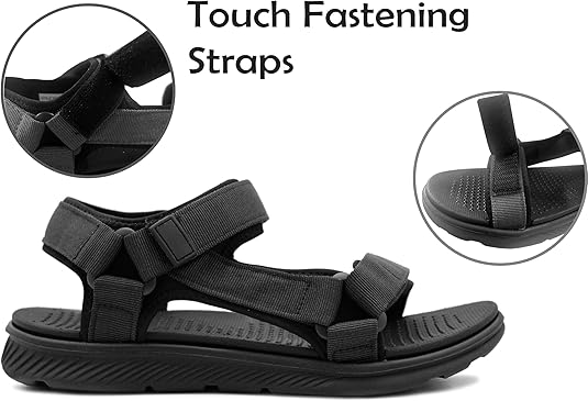 Mens Black Super Light Weight Double Strap Touch Fasten Sports Sandals