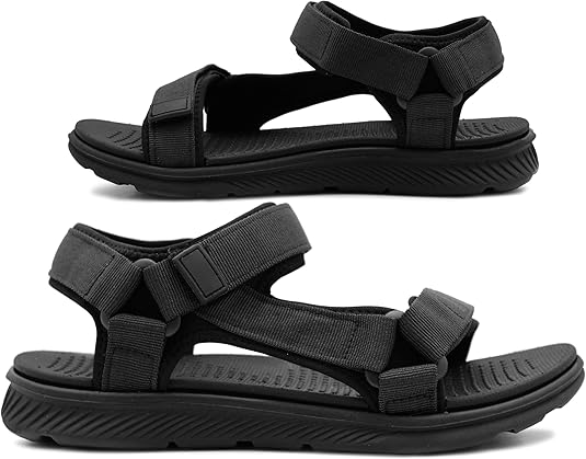 Mens Black Super Light Weight Double Strap Touch Fasten Sports Sandals