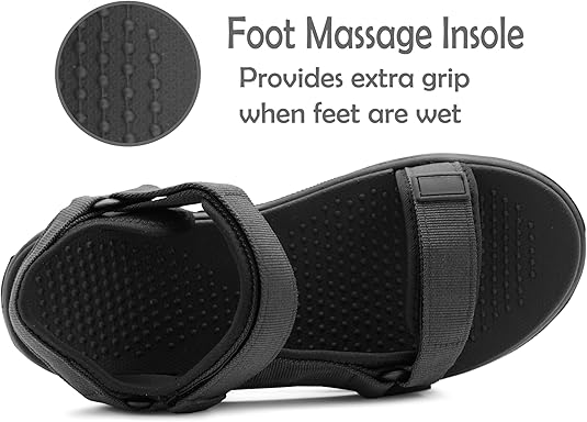 Mens Black Super Light Weight Double Strap Touch Fasten Sports Sandals