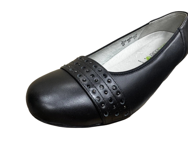 Waldlaufer Kathe 670503 Ladies Wide EE/EEE Fitting Black Waxy Leather Block Heel Court Shoes