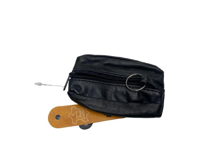 Forest Unisex Small Black Leather Zipped Purse With Key Ring