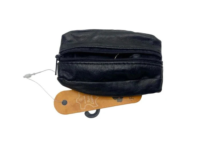Forest Unisex Small Black Leather Zipped Purse With Key Ring