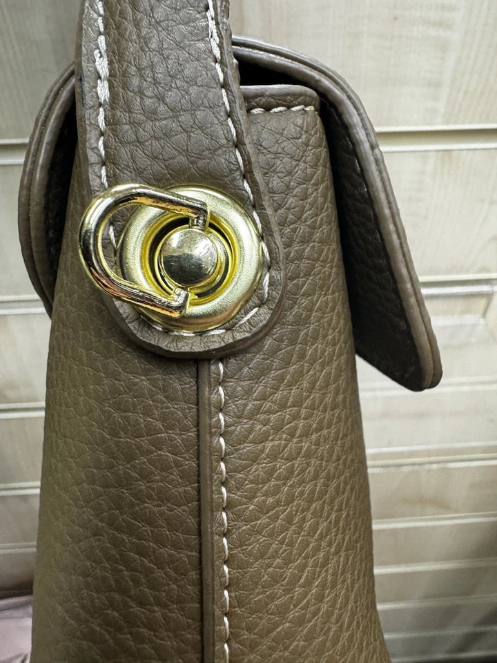 Ladies Cute Grab Handle Faux Leather Handbag With Detachable Strap Khaki Green