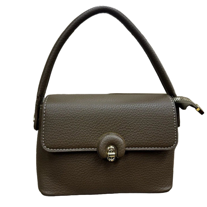 Ladies Cute Grab Handle Faux Leather Handbag With Detachable Strap Khaki Green