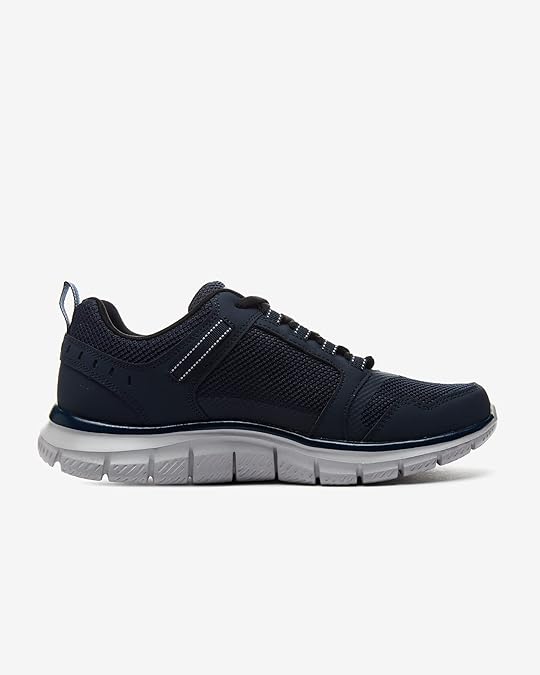 Skechers Track Knockhill Leather Mesh Memory Foam Lace Up Trainers Navy