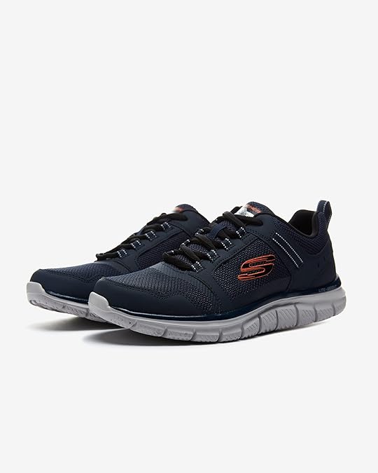 Skechers Track Knockhill Leather Mesh Memory Foam Lace Up Trainers Navy
