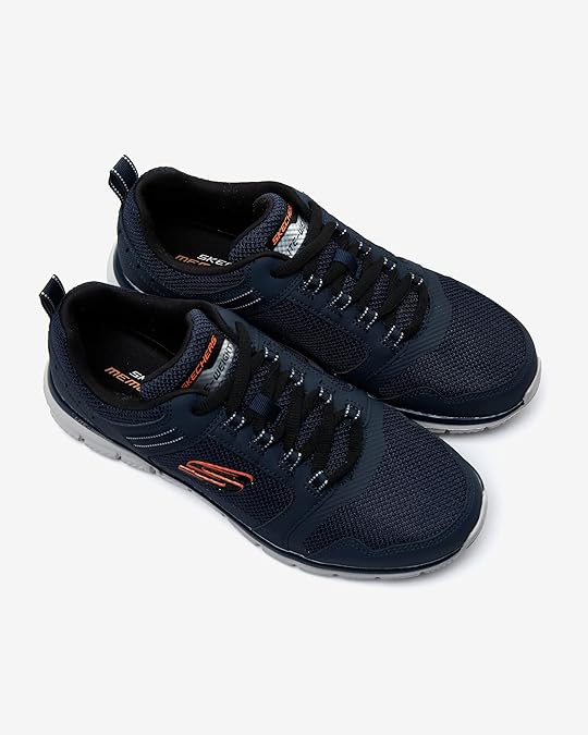 Skechers Track Knockhill Leather Mesh Memory Foam Lace Up Trainers Navy