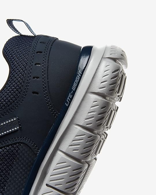 Skechers Track Knockhill Leather Mesh Memory Foam Lace Up Trainers Navy