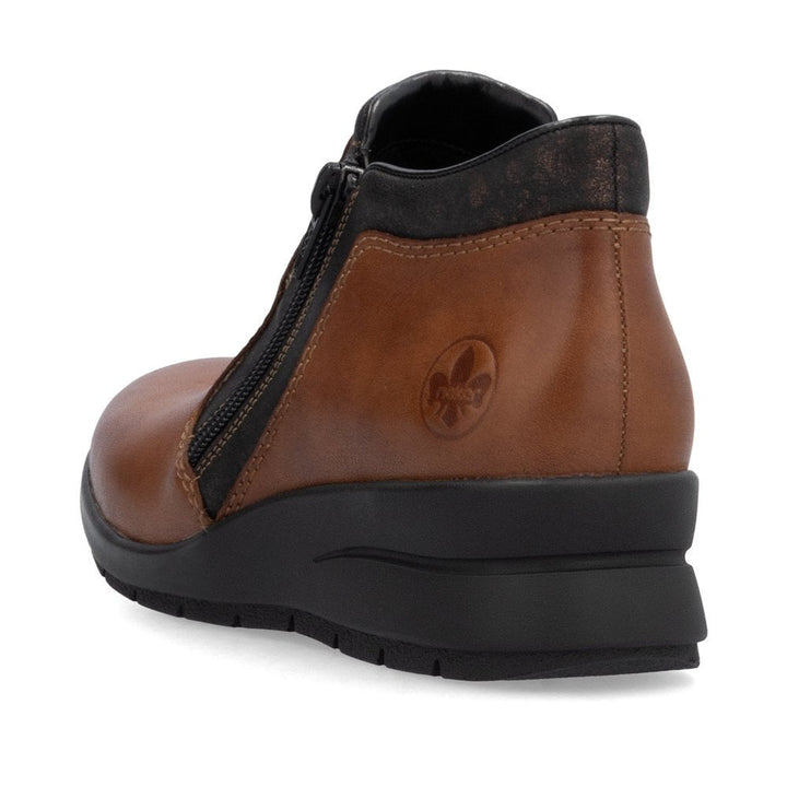 Rieker Antistress L4883 Ladies Leather Twin Zip Warm Lined Ankle Boots Tan/ Bronze