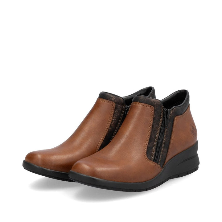Rieker Antistress L4883 Ladies Leather Twin Zip Warm Lined Ankle Boots Tan/ Bronze